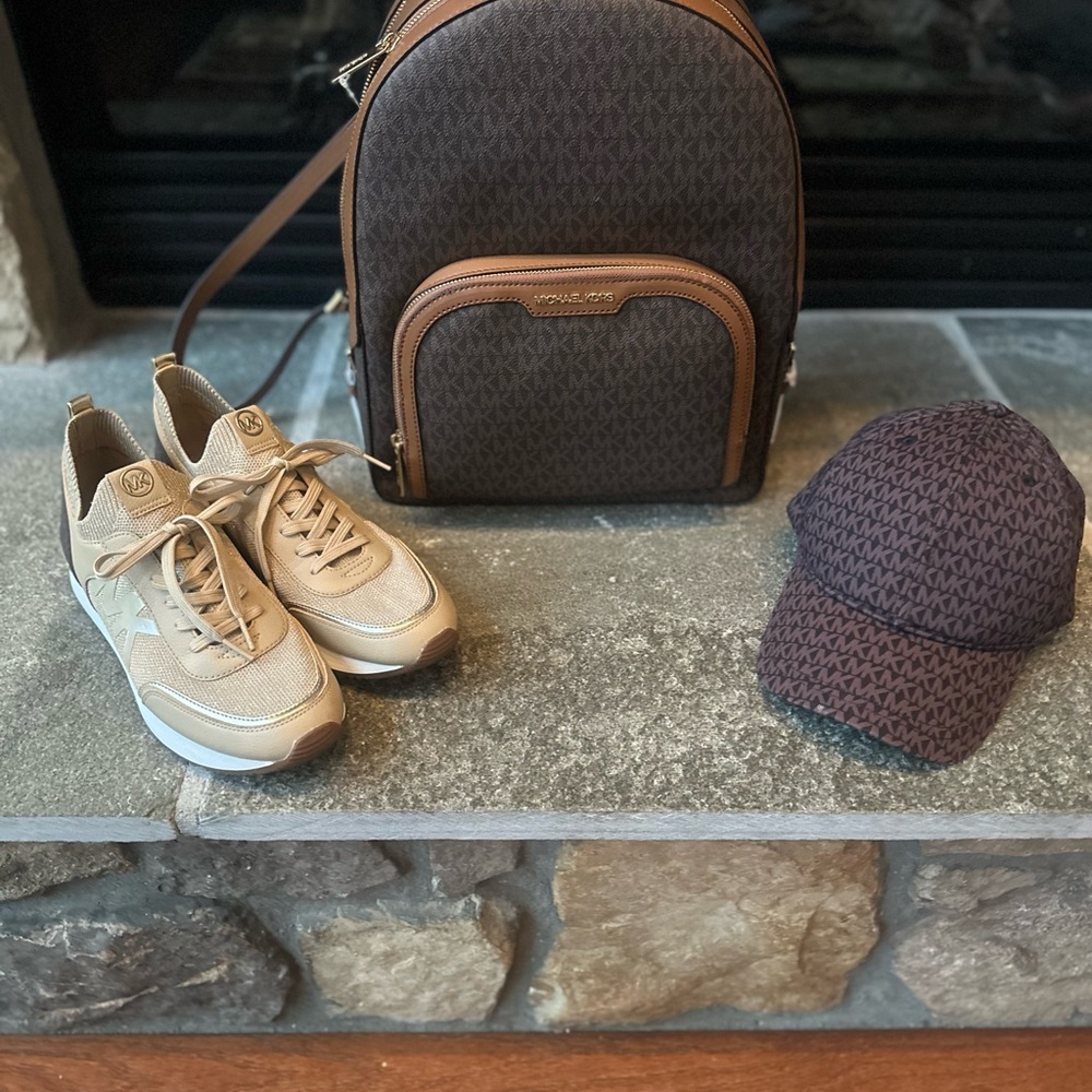 Michael Kors Brown Backpack with Sneakers and Cap
Shoes size 9